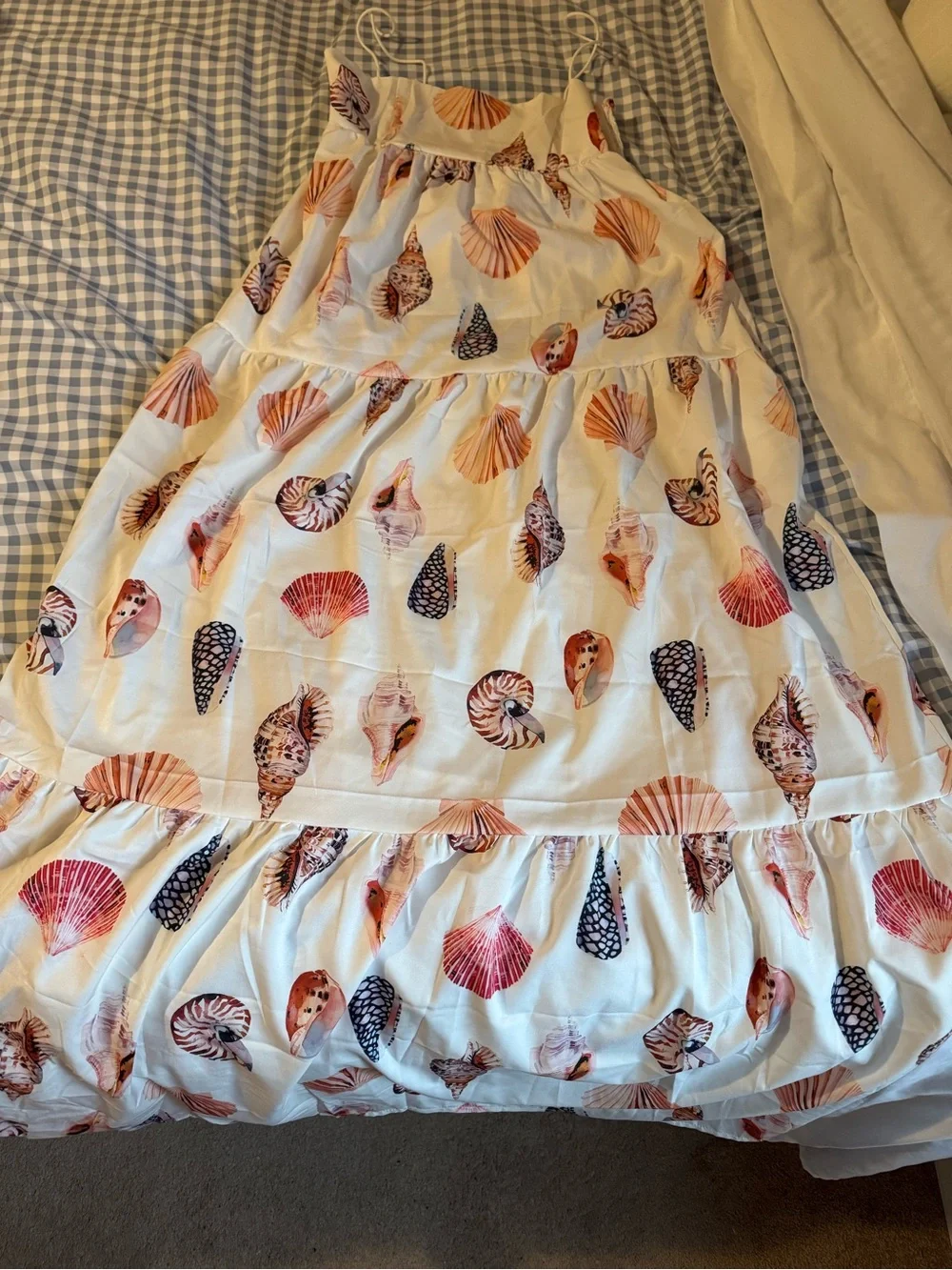 Women’s White Maxi Dress with Pink Shell Print